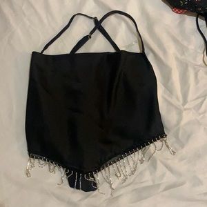 Rhinestone fringe halter top